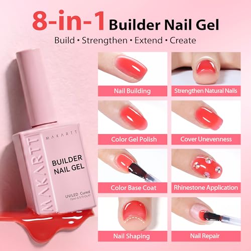 Makartt 8-in-1 Gel Nails Builder: 15ml Pink Builder in a Bottle for Nail Strengthen Rubber Base and Rhinestone Glue, UV Light Cured Gel Builder for Nails - Home User DIY Low Odor — view 2