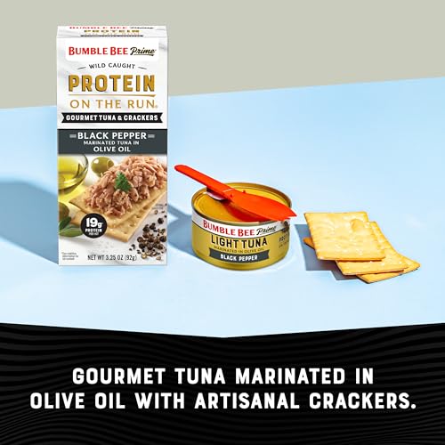 Image of Bumble Bee Prime Protein on the Run Tuna Snack Kit - Gourmet Tuna Marinated in Olive Oil & Black Pepper with Crackers and Serving Utensil - 19g of Protein Per Serving