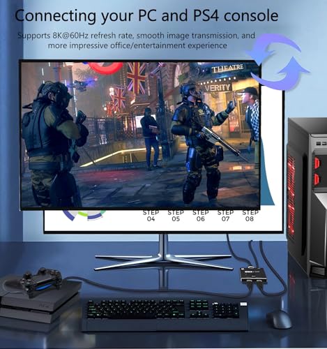 DisplayPort Switch 8K Bi-directional DP Switcher 1 in 2 out / 2 in 1 out High Speed Splitter DP Switch Converter Use DP Version 1.4 Cable Supports 8K@60Hz for PC Gaming Laptop Monitor Projector HDTV - Image 6