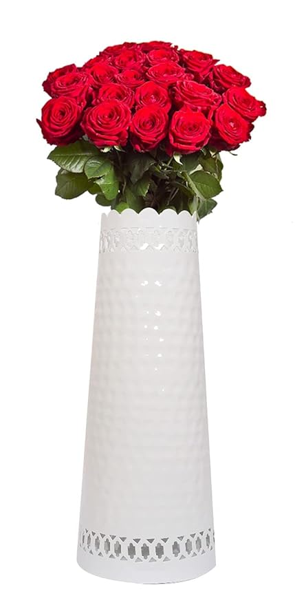 Hand Crafted Metal Flower Vase for Home Decoration (White,12 Inch)