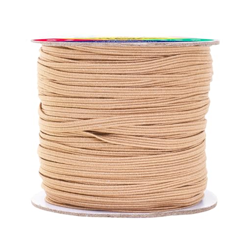 Mandala Crafts 3mm 50 Yds Roll of Nude Elastic Bands for Sewing - 1/8 Flat Elastics Cord - 1 8 Inch Braided Stretch Straps for Crafting