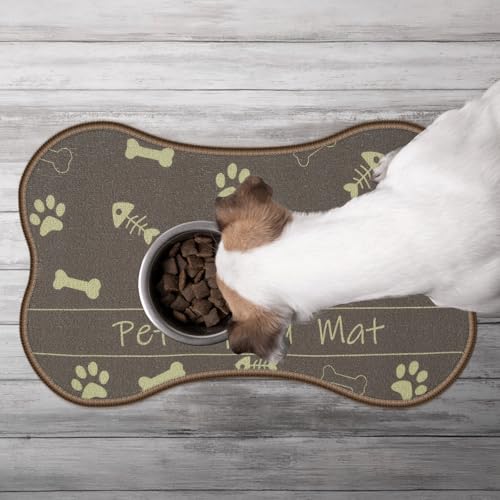 Dog-Food-Mat-Bone-Shaped-Water-Absorbent-Pet-Food-Mat-Non-Slip-Placemat-for-Pets-Bowl-and-Water-Machine-Washable-Feeding-Mats-for-Multiple-Breeds-Large-16-x-24Cute-Paw-Brown Dog Food Mat Bone Shaped Water Absorbent Pet Food Mat Non Slip Placemat for Pets Bowl and Water Machine Washable Feeding Mats for Multiple Breeds Large 16 x 24Cute Paw Brown