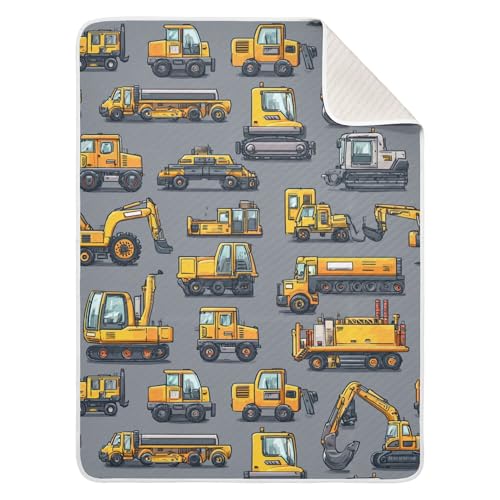 Image of Construction Excavator Trucks Baby Blankets Soft Warm Crib Stroller Blanket for Toddler Newborn Girls Boys 30x40in