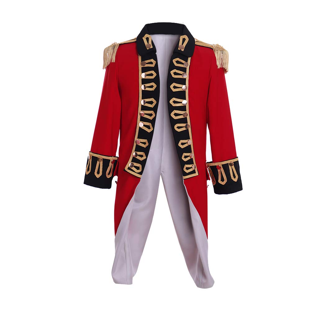 Diajosa cos 18th Century Military Jacket Red Coat British Officer Costume Tailcoat Uniform Revolutionary War Costume Men Outift (Red, XXL)