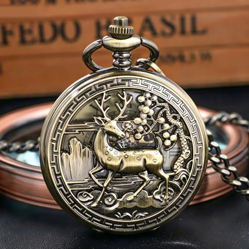 Image of Vintage Gold Double Sides Open Case Mechanical Men's Pocket Watch,Double Face Roman Dial Clock Hand Wind Pocket Watch for Men with FOB Chain