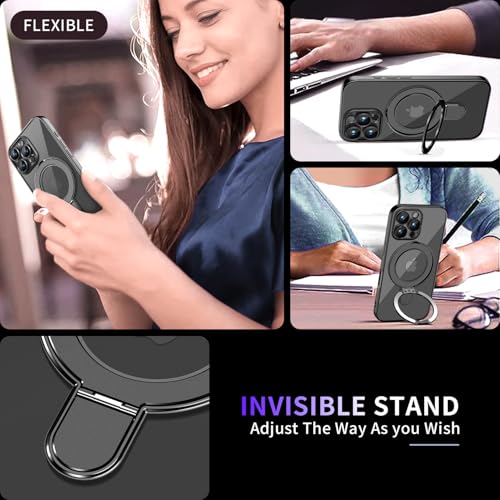 Image of Magnetic for iPhone 16 Pro Max Case with Invisible Stand[Compatible with MagSafe][Full Camera Lens Protector][Military Drop Protection] Shockproof Not Yellowing Clear Soft Slim for Women Men