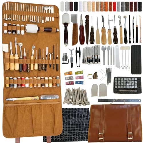 Kit poinçonnage cuir avec fil ciré et étui de couture pour maroquinerie