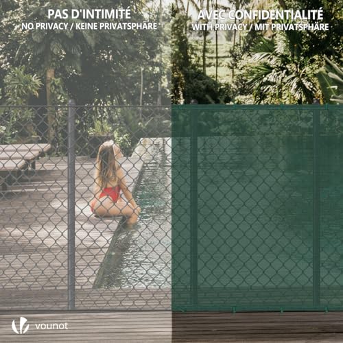 VOUNOT® Zaunblende 1.5×10m, Sichtschutz Zaun HDPE Schattiernetz, Windschutz UV-resistent Reißfest, 75% Beschattungsgrad, mit Löcher, Spezialclipund und Kabelbinder, Grün