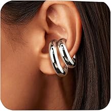 ALEXCRAFT Boucles d’oreilles manchette d’oreille femmes sans trou en acier inoxydable 2 pièces grand et petit clip-on créoles