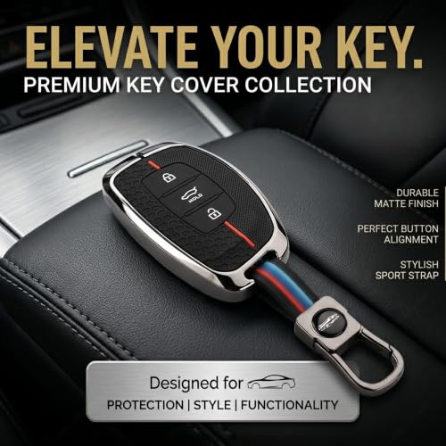 Image of Coll of Fest Luxury Metal Silicon Key Cover Compatible with Hyundai Creta i10 Grand i20 Elite i20 Active Xcent Verna 4s, Tucson Elantra Grand i10 Nios 3 Button Smart Key Glow in the Dark