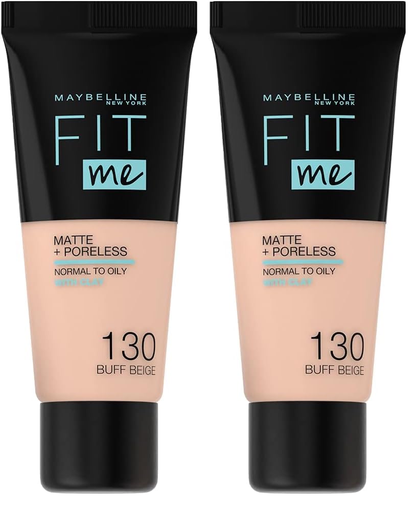 MAYBELLINE New-York - Fond de Teint Fluide Fit Me Matte and Poreless - Peaux normales à grasses - teinte : 130 Buff Beige - 30 ml (Paquete de 2)