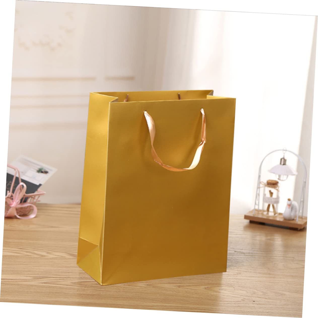 Mikinona Papiertüten in Gold Kraftpapier mit Großer Kapazität 12 Stück und Einfachem Falten Elegante Tragetaschen für Tägliche Aufbewahrung und Geschenkverpackung