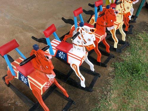 Channapatna-Wooden-Rocking-Horse-White-Ivory-Orange