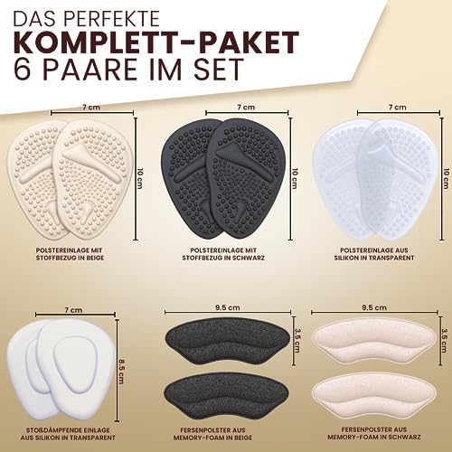 FERSENFREUND Premium Ballenpolster Vorfuß High Heels Einlagen - NEUHEIT 2026 - Vorfußpolster Ballenschutz Fuß Fußballenpolster für Sandalen High-Heels Geleinlagen Vorderfußpolster Anti-Rutsch 12 Stk