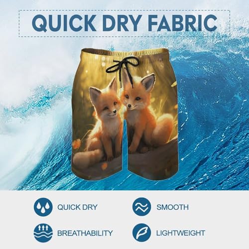 Men's Swim Trunks Quick Dry Board Shorts with Pockets Beach Shorts Cute Foxes Bathing Suits for Men3