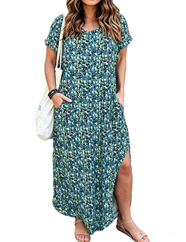 Image of Kancystore Women's Plus Size Dresses Summer Casual Loose Pocket Short Sleeve Slits Long Maxi Dress XL-5X