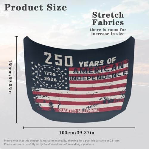 Image of America 250th Birthday Flag Car Hood Cover Elastic Fabric Car Hood Protector Removable Car Hood Accessories Suitable Most Automotive Sedans Pickup Trucks