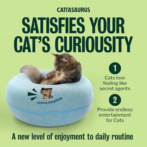 Image of Cattasaurus Peekaboo Cat Cave Donut for Multiple & Large Cats up to 30-45 lbs, 3-in-1 Self Warming Cat Bed, Tunnel & Scratcher for Indoor Cats, Washable & Detachable Small Dog Bed (Blue, Jumbo)