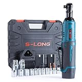 S-LONG Cordless Ratchet Wrench Set, 3/8" 400 RPM 12V Power Electric Ratchet Driver with 12 Sockets,