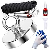 MIKEDE Strong Magnets Fishing Kit, 1500 Lbs Pulling Force Heavy Duty Magnets for Fishing with 33FT Nylon String Rope, Gloves&Threadlocker, Diameter 4.72 inch for Magnetic Fishing, Hunting, Retrieving