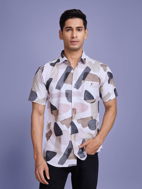 Image of Pinkmint Stylish Shirt for Men ll Printed Half Sleeve Shirt's ll Regular Fit Chest Pocket Shirt