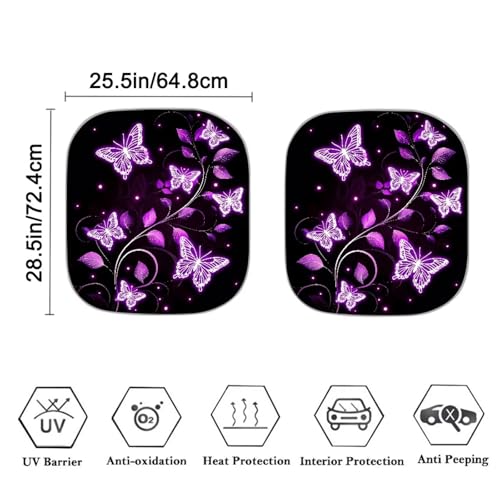 Image of Purple Butterfly 2 PCS Car Windshield Sun Shade Foldable Automotive Interior Accessories for Sun Protection Auto Sun Heat and UV Rays Blocker Fit Car Front Window for Trucks SUV Van