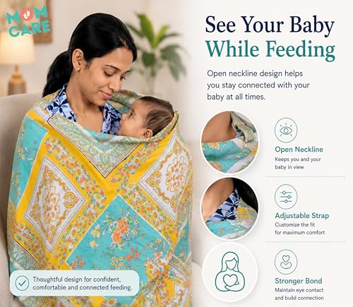 Image of MOM CARE Cotton Nursing Cover for Breastfeeding | Feeding Apron for Baby Feeding Privacy Cover | Adjustable Breastfeeding Cover for Moms | Stroller & Car Seat Cover | Multicolor