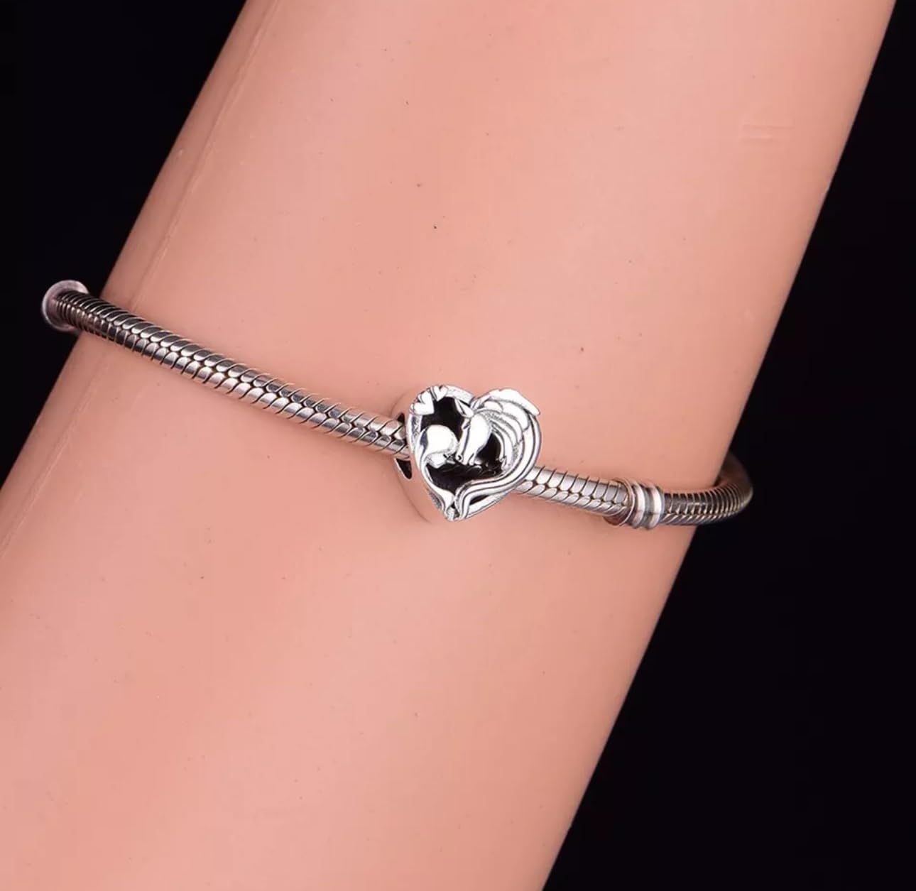 MOCHAMIK Girl & Her Horse Love Heart Charm Bead Plata de Ley 925 auténtica Compatible con Pulsera