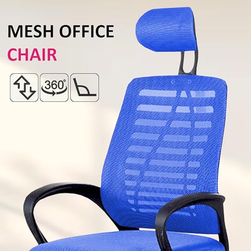 Image of Casa Copenhagen,Mesh Office Desk Chair,Rocking Chairs Ergonomic Computer Chair Adjustable High with Headrest and Comfortable Armrest Swivel Chair - Star Blue & Jet Black Handle