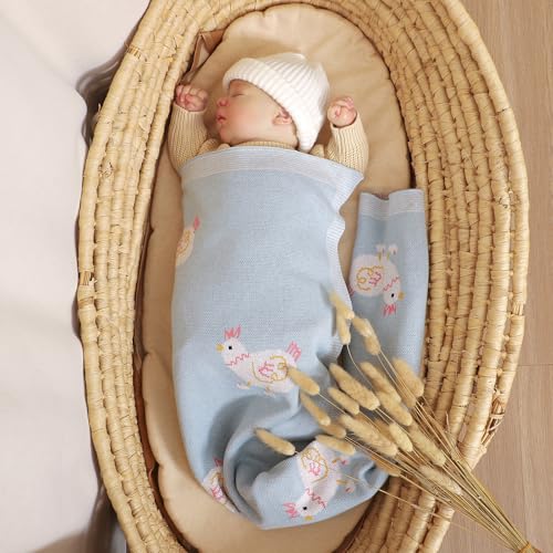 Image of mimixiong Baby Blanket Knit Receiving Boys Girls Blanket Soft Cotton Neutral Blanke for Swaddle Crib Stroller with Cute Sheep (Chicken-Blue, 30x40 Inch (Pack of 1))
