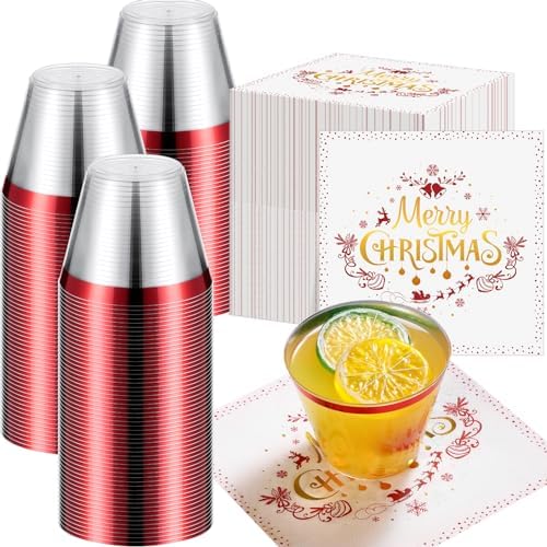 Yaomiao 100 Set Christmas Plastic Cups Cocktail Napkins 9 oz Red Rimmed Disposable Wine Glasses Golden Merry Christmas Paper Napkins Cocktail Cups Napkins Set for Christmas Party Decoration Supplies Yaomiao 100 Set Christmas Plastic Cups Cocktail Napkins 9 oz Red Rimmed Disposable Wine Glasses Golden Merry Christmas Paper Napkins Cocktail Cups Napkins Set for Christmas Party Decoration Supplies