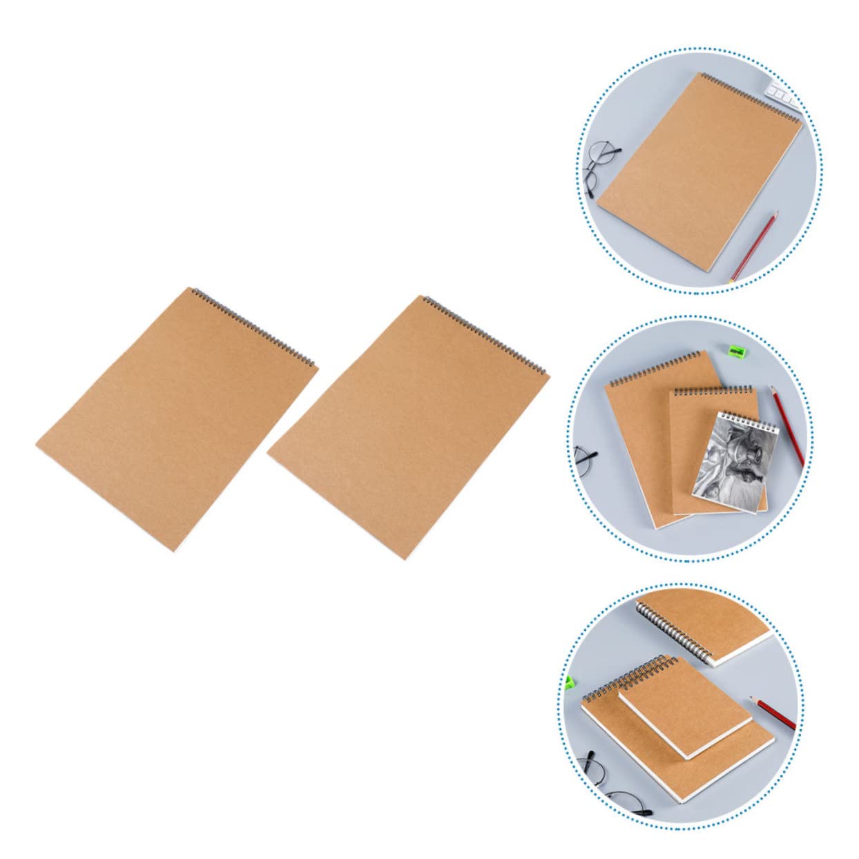 Carnet de Croquis à Spirale pour Étudiants, Lot de 2, Pages Blanches