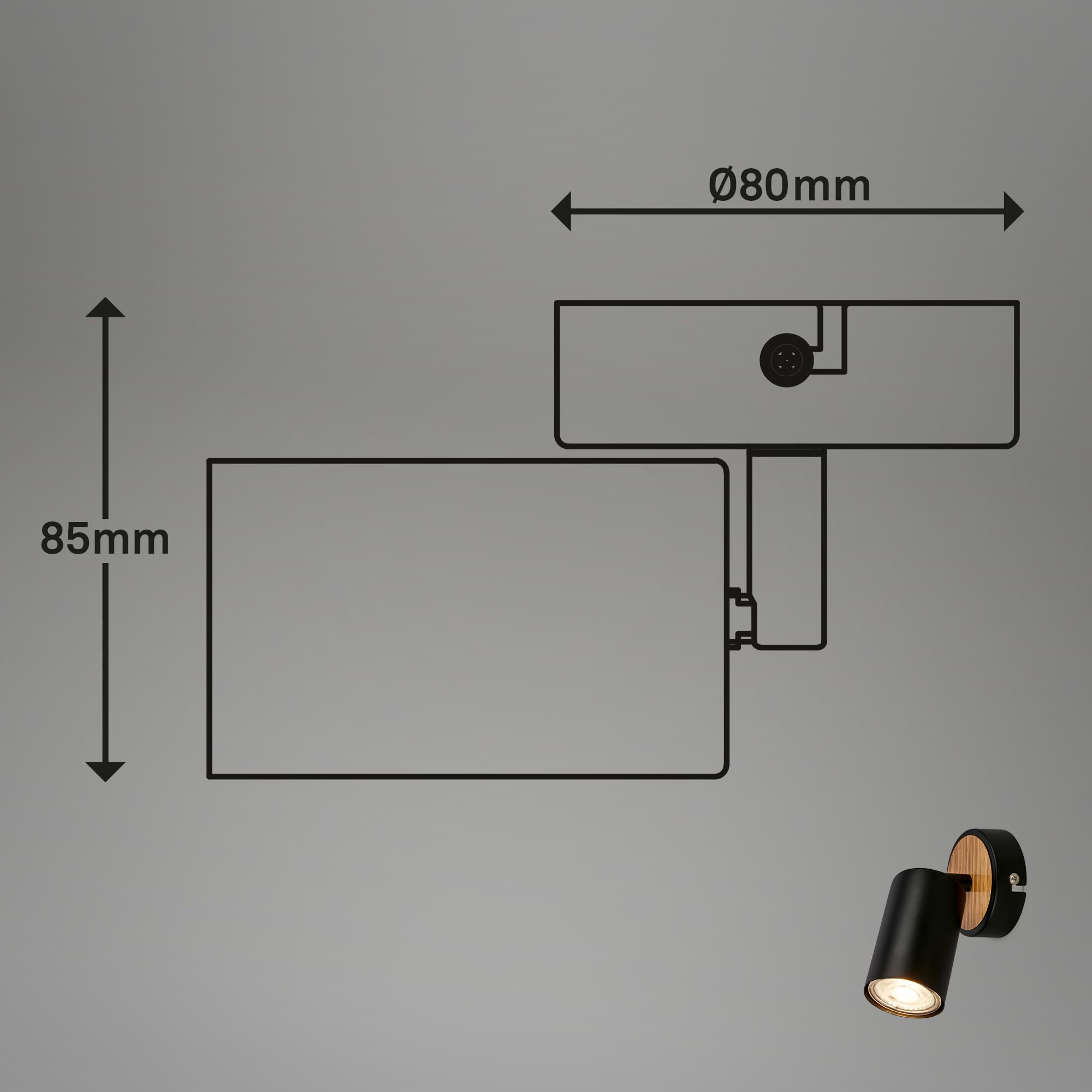 BRILONER - Lampa ścienna obrotowa GU10, maks. 9W, kinkiet do salonu, kuchni, sypialni, przedpokoju, 8x15,5 cm, czarne drewno – styl industrialny i funkcjonalność