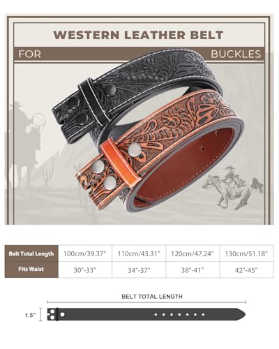 Image of BELTROAD 2 Pack Western Leather Belt Strap for Men Women Cowboy Cowgirl Leather Mens Belts for Jeans Gift Belt without Buckle