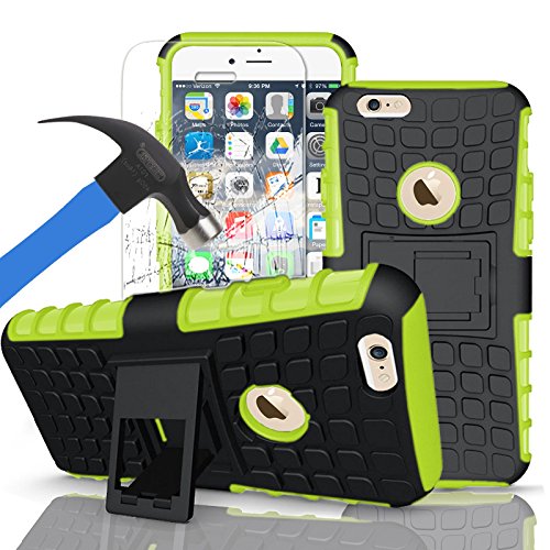 For APPLE IPHONE 5C, Armor Case Tough Rugged Shock proof Armorbox Dual Layer Heavy Duty Carrying Hybrid Hard Slim Protective Case For iPhone 5C (with Kickstand) + Tempered Glass Screen Protector-Green