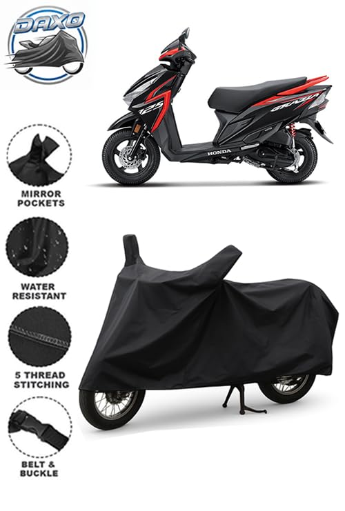 Image of Daxo Waterproof Scooty Cover for Honda Grazia | All Weather Protection from Rain, Dust, UV Rays & Scratches with Mirror Pockets & Buckle Belt | Grazia Scooty Cover