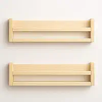 Conjunto de 2 Prateleiras de Parede em Madeira Natural, Estilo Flutuante, para Livros e Decoração