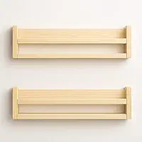 Conjunto de 2 Prateleiras de Parede em Madeira Natural, Estilo Flutuante, para Livros e Decoração