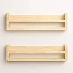 Conjunto de 2 Prateleiras de Parede em Madeira Natural, Estilo Flutuante, para Livros e Decoração