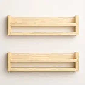 Conjunto de 2 Prateleiras de Parede em Madeira Natural, Estilo Flutuante, para Livros e Decoração