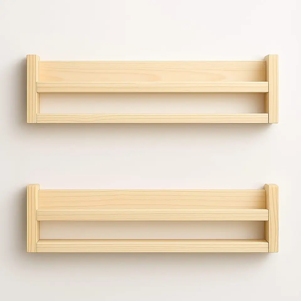 Conjunto de 2 Prateleiras de Parede em Madeira Natural, Estilo Flutuante, para Livros e Decoração