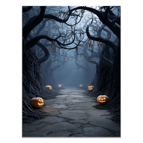 Poster mural Halloween decoration murale salon et chambre paysage d'horreur gris 70x100cm sans cadre