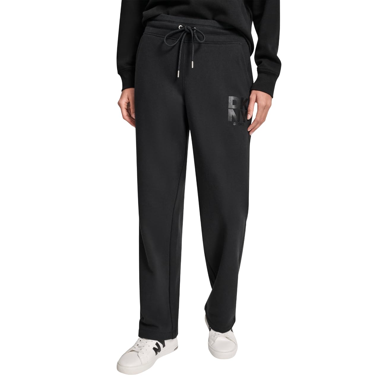 DKNY Womens Stacked Satin Logo Track Pant with Pockets