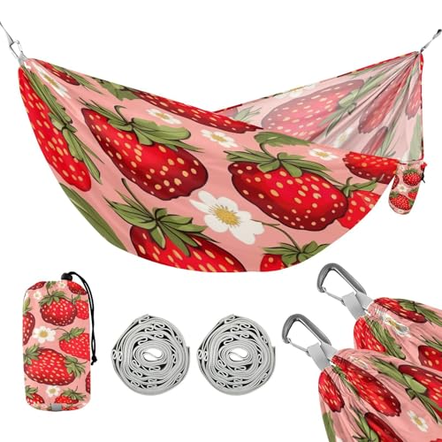 ATTX Strawberry Pattern Camping Hammock - Lightweight & Portable Hammocks, Heavy Duty 330lbs Capacity for Indoor, Hiking, Backpacking, Travel, Backyard, Beach#309