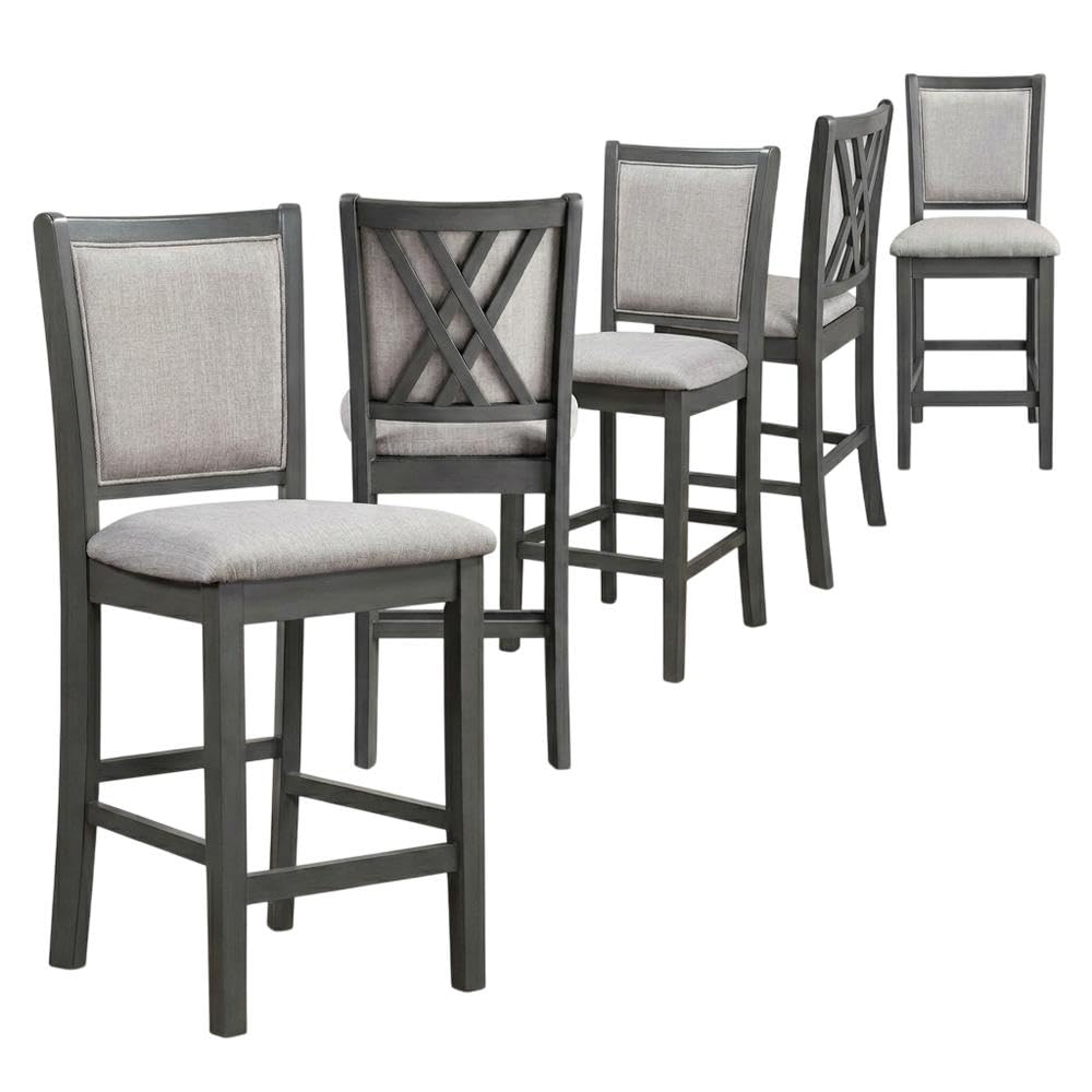 Solid Wood Dining Chairs with Polyester Seat by Starlight Canyon Home – Solid + Manufactured Wood, Polyester, Grey, Pack of 6
