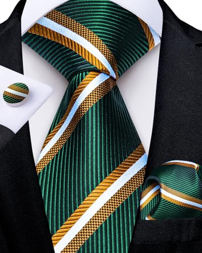 Image of DiBanGu Silk Zipper Ties for Men,Paisley Solid Plaid Pre-tied Tie and Pocket Square Cufflinks Set Formal Adjustable Necktie