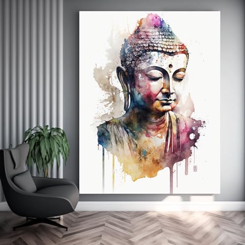 Affiche portrait abstrait Bouddha triptyque multicolore