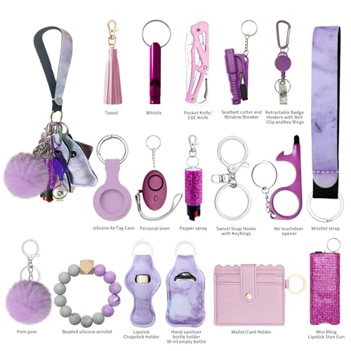 Image of Araafur Wristlet Keychain Set with Wallet Card Holder and Pom pom Airtag Keychain Accessories for Women