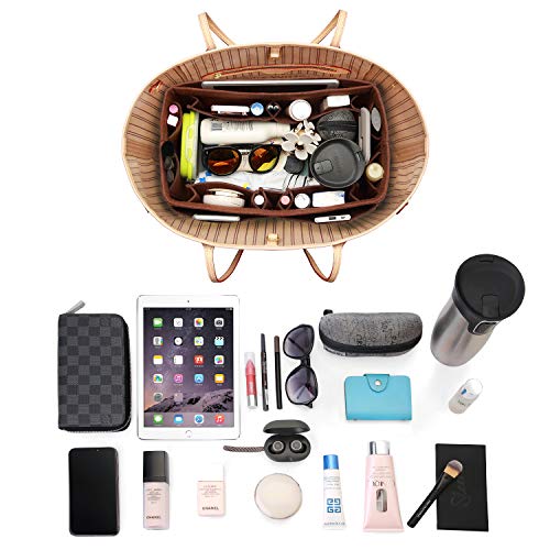 Image of Felt Purse Organizer, Multi Pocket Bag in Bag Organizer For Tote & Handbag Shaper, Speedy 30, Speedy 35 and Speedy 40, Medium, Large, Extra Large (Medium, Coffee)