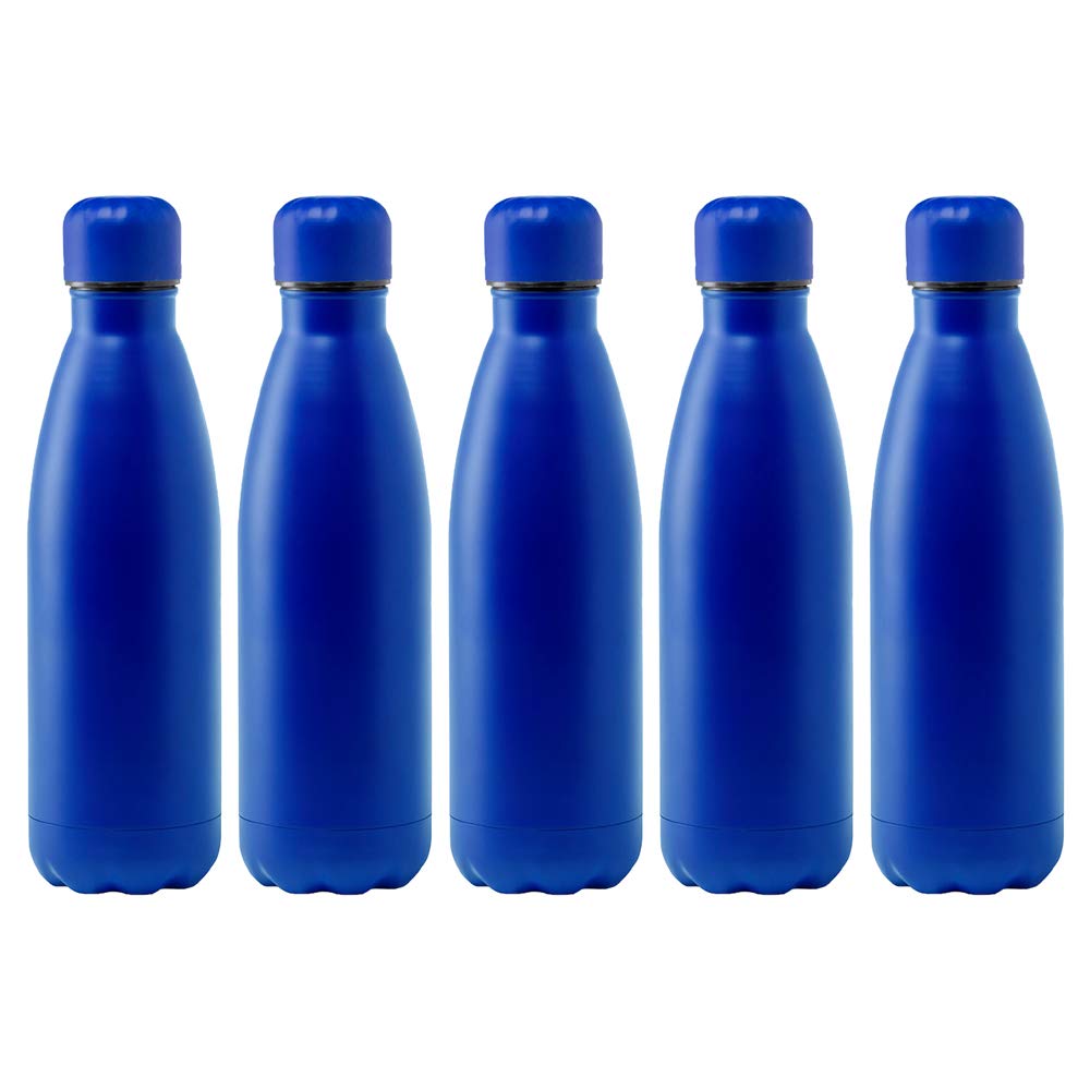 eBuyGB Metal Water Bottle 790ml Stainless Steel Leakproof Drinks Bottle Reusable BPA Free Matt Water Bottles - Travel Cup for School, Gym, Outdoor, Yoga & Sports - Blue (Pack of 5) โ image 1